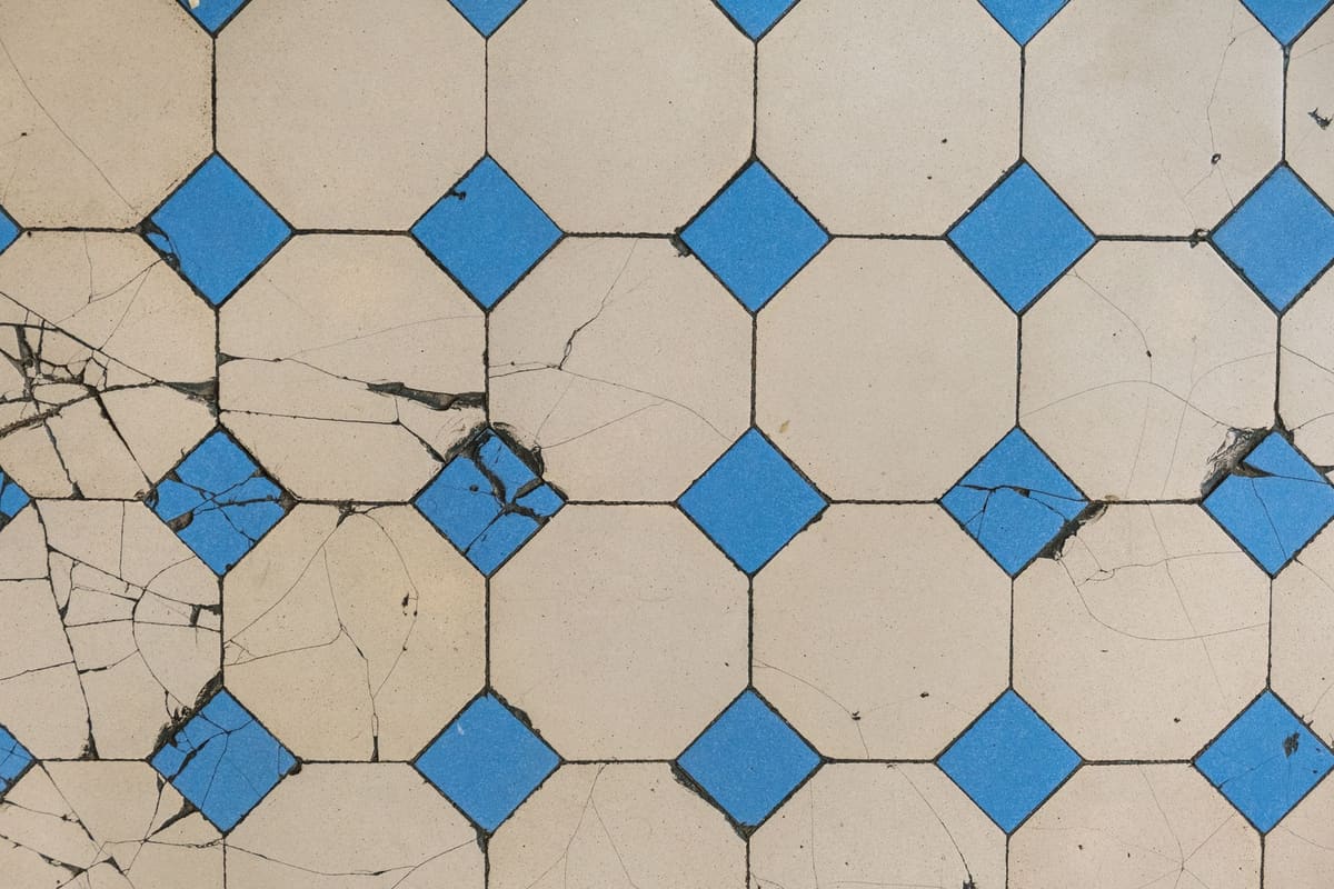 Old damaged tile flooring cracked and lifting, ready to be removed